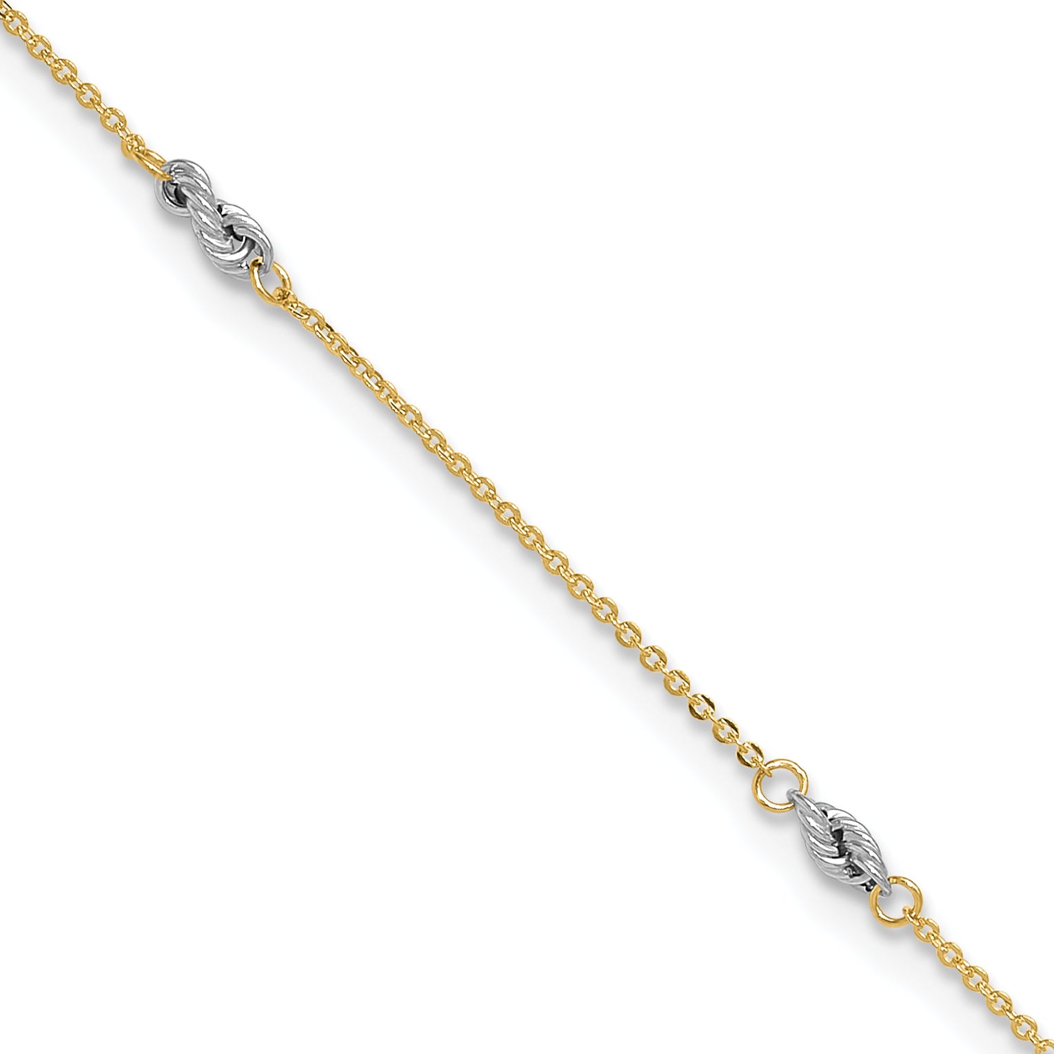 14K Two-tone Fancy Twist 5-Station 9 inch Plus 1 inch Extender - Total 10 inch Anklet - Sophia Jewelers Main image
