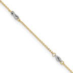 14K Two-tone Fancy Twist 5-Station 9 inch Plus 1 inch Extender - Total 10 inch Anklet - Sophia Jewelers