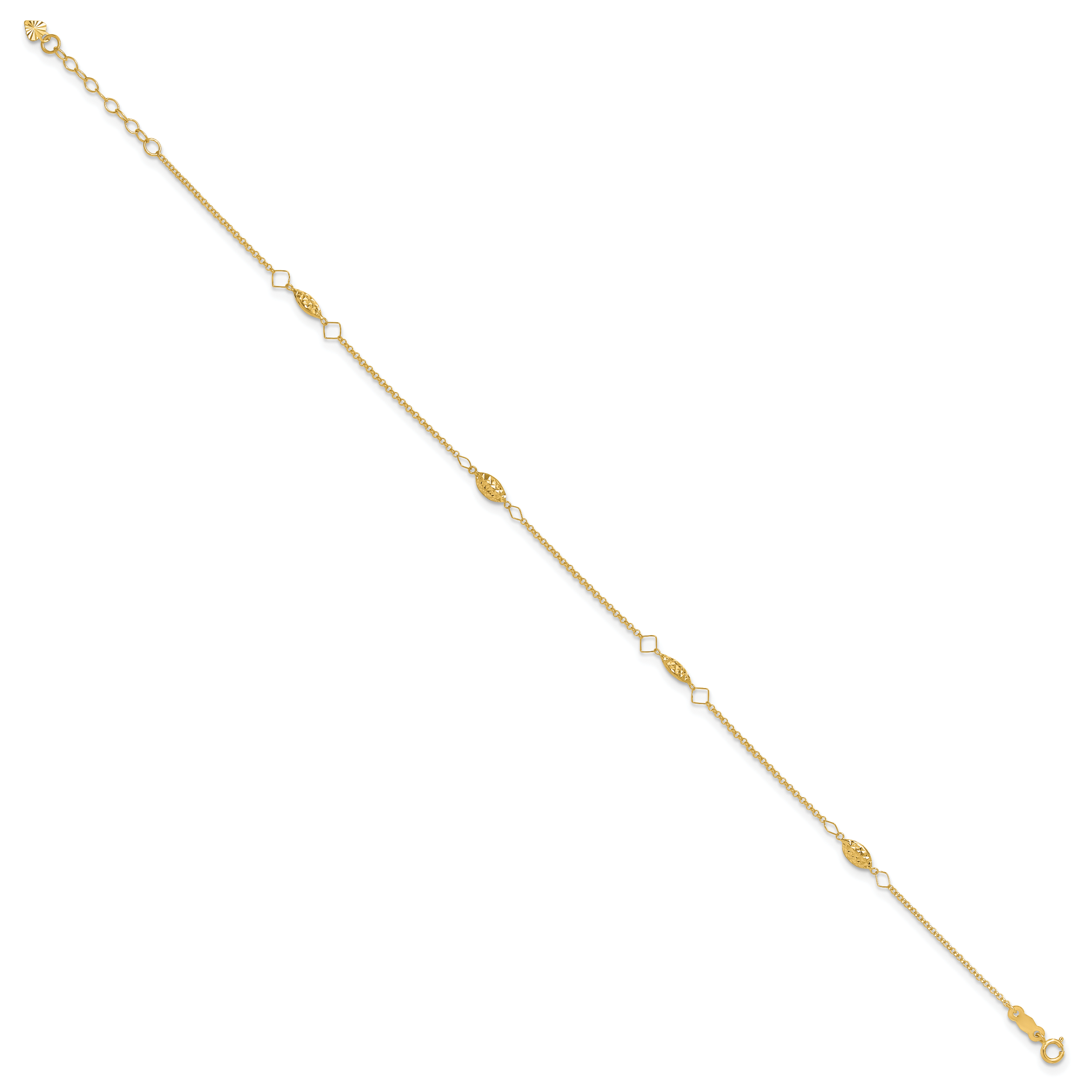 14K Diamond-cut Rice Puff Beads 4-Station 9 inch Plus 1 inch Extender - Total 10 inch Anklet - Sophia Jewelers Main image