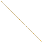 14K Diamond-cut Rice Puff Beads 4-Station 9 inch Plus 1 inch Extender - Total 10 inch Anklet - Sophia Jewelers