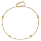14K Diamond-cut Rice Puff Beads 4-Station 9 inch Plus 1 inch Extender - Total 10 inch Anklet - Sophia Jewelers
