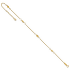 14K Diamond-cut Rice Puff Beads 4-Station 9 inch Plus 1 inch Extender - Total 10 inch Anklet - Sophia Jewelers