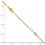 14K Diamond-cut Rice Puff Beads 4-Station 9 inch Plus 1 inch Extender - Total 10 inch Anklet - Sophia Jewelers
