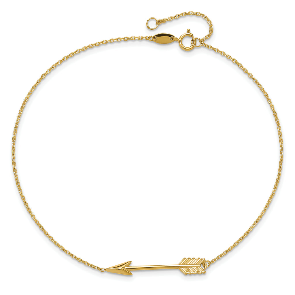 14K Polished Arrow 10 inch Plus 1 inch Extender - Total 11 inch Anklet - Sophia Jewelers