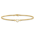 14k Polished Open Heart and Bismark Chain 9 inch Anklet - Sophia Jewelers