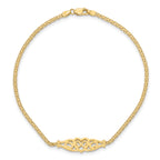 14k Polished Filigree Heart and Bismark Chain 9 inch Anklet - Sophia Jewelers
