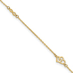 14k Polished Double Hearts and Infinity 9 inch Plus 1 inch Extender - Total 10 inch Anklet - Sophia Jewelers