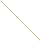 14k Tri-color Polished Hearts and Circles 9 inch Plus 1 inch Extender - Total 10 inch Anklet - Sophia Jewelers