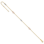14k Tri-color Polished Hearts and Circles 9 inch Plus 1 inch Extender - Total 10 inch Anklet - Sophia Jewelers