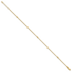 14k Polished Cut-out Hearts and Diamond-cut Beads 9 inch Plus 1 inch Extender - Total 10 inch Anklet - Sophia Jewelers