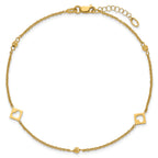 14k Polished Cut-out Hearts and Diamond-cut Beads 9 inch Plus 1 inch Extender - Total 10 inch Anklet - Sophia Jewelers