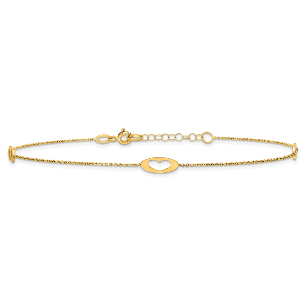 14k Polished Infinity and Heart 9 inch Anklet with 1 inch Extender - Total 10 inch Anklet - Sophia Jewelers