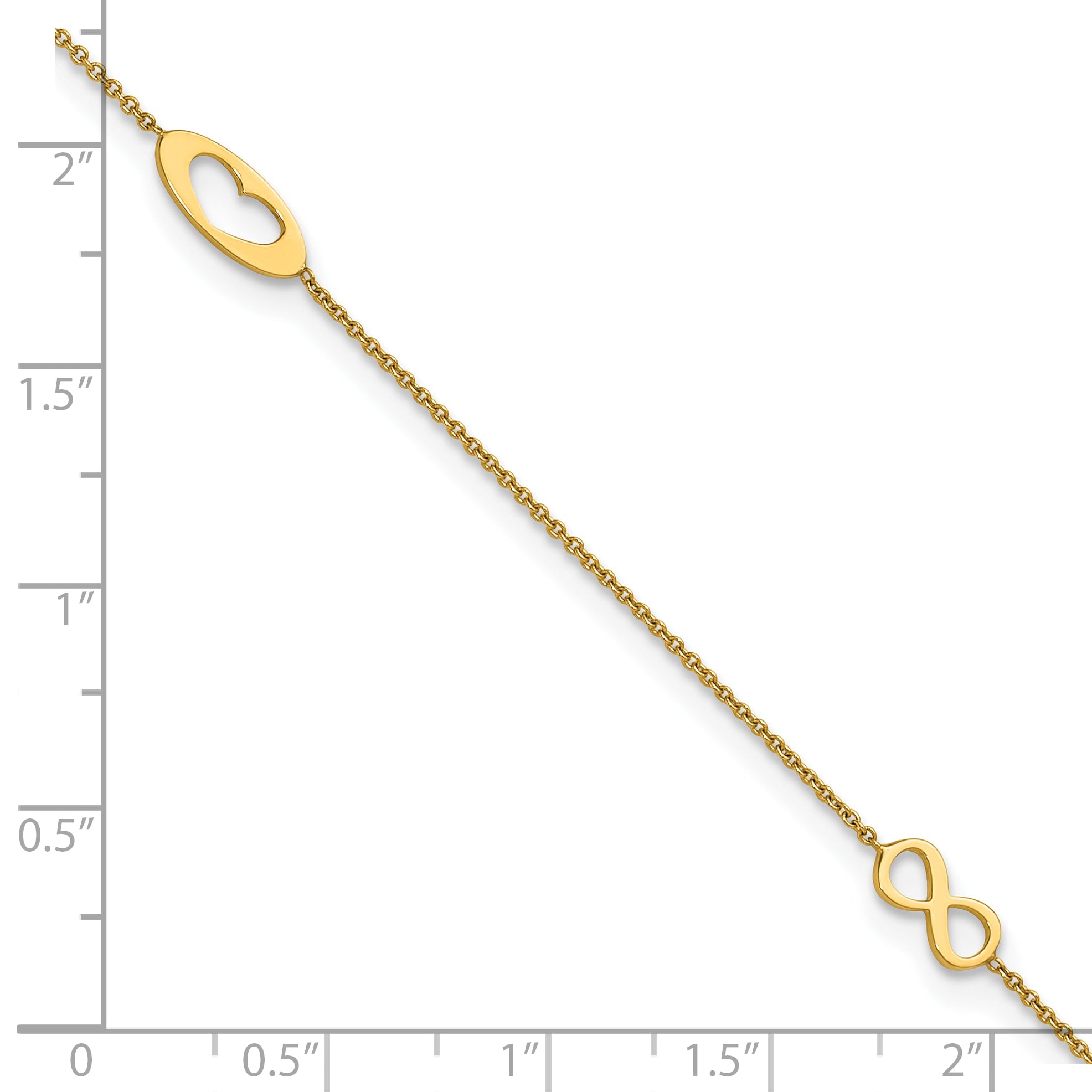 14k Polished Infinity and Heart 9 inch Anklet with 1 inch Extender - Total 10 inch Anklet - Sophia Jewelers