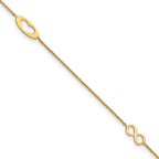 14k Polished Infinity and Heart 9 inch Anklet with 1 inch Extender - Total 10 inch Anklet - Sophia Jewelers