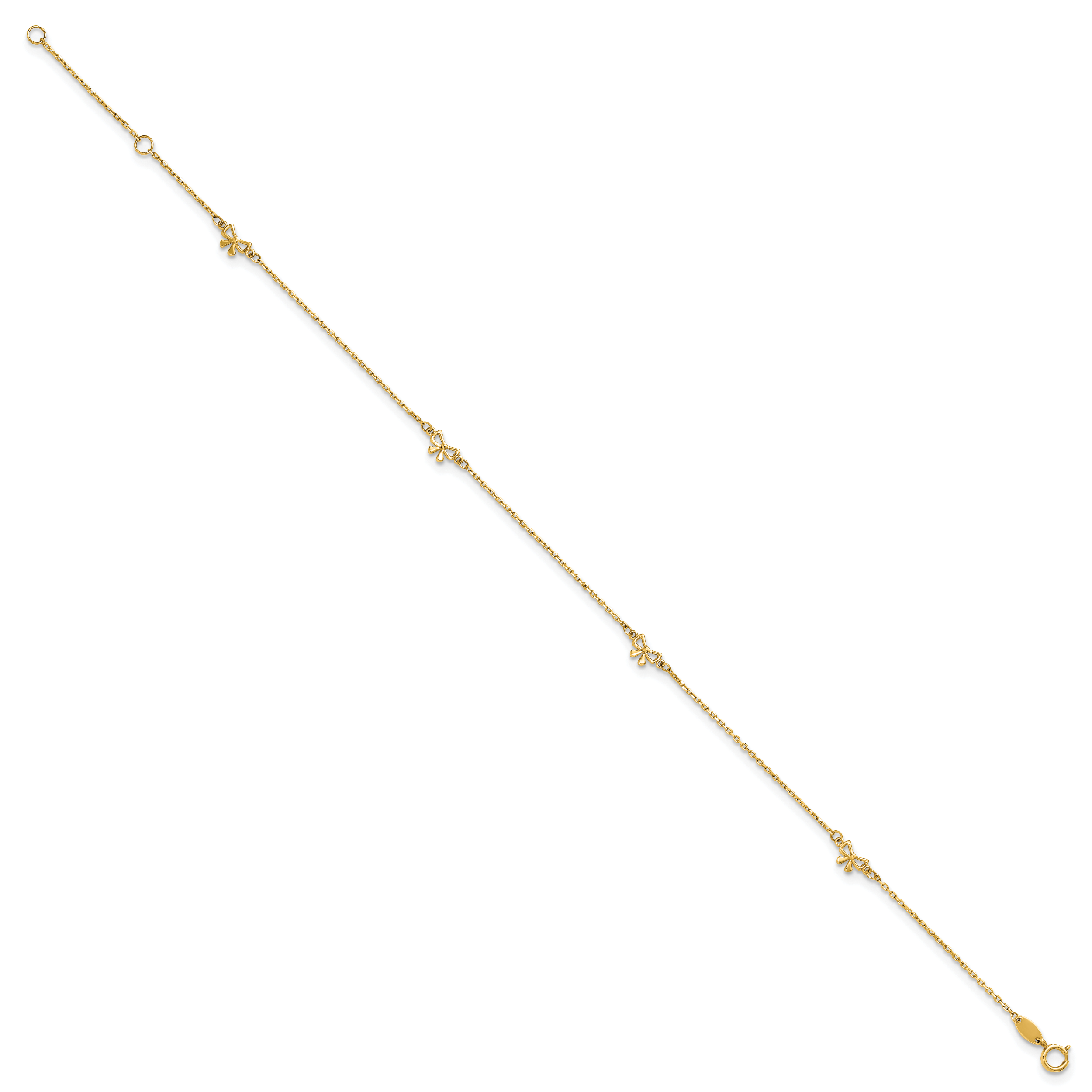14k Polished Bows 4-station 9 inch Plus 1 inch Extender - Total 10 inch Anklet - Sophia Jewelers