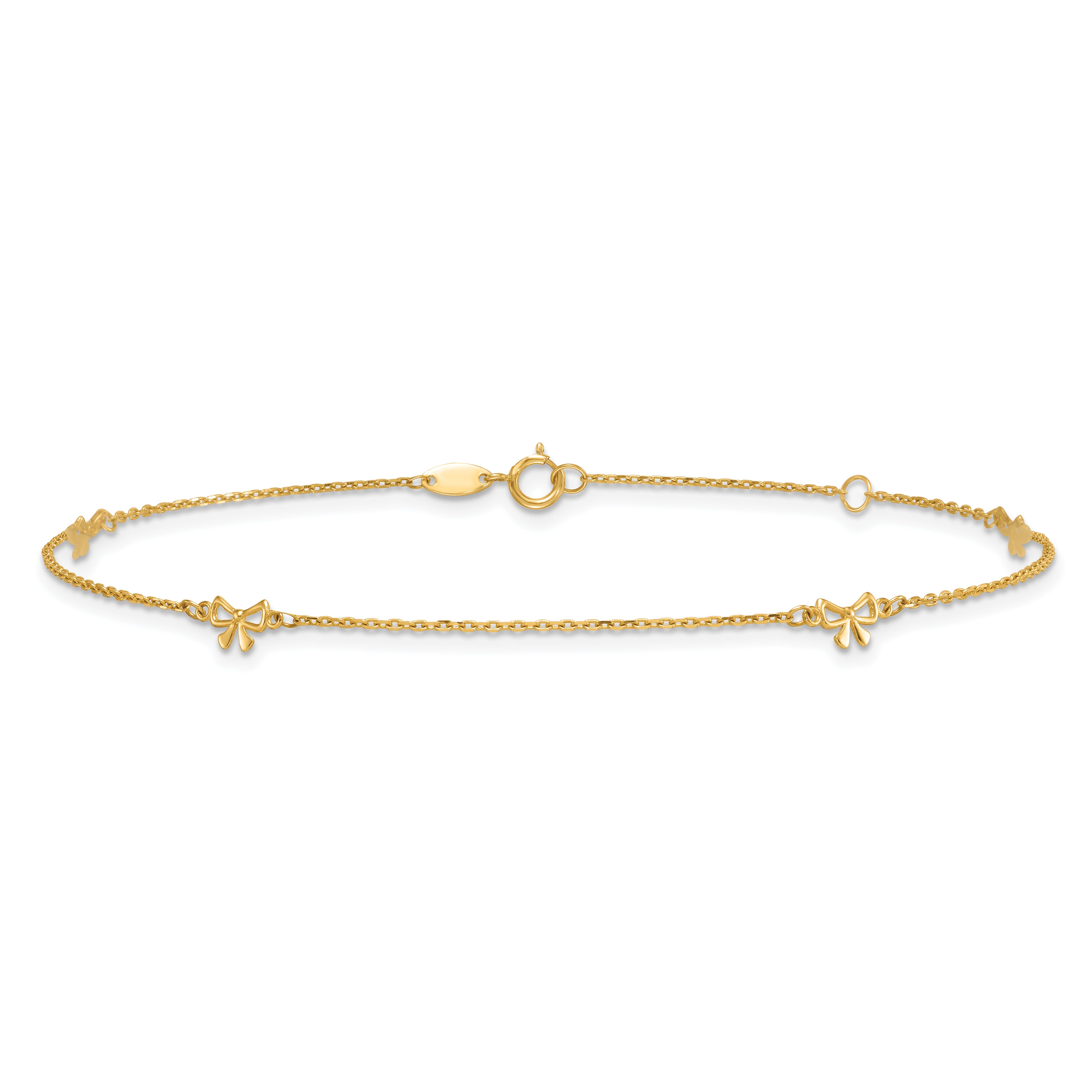 14k Polished Bows 4-station 9 inch Plus 1 inch Extender - Total 10 inch Anklet Secondary image