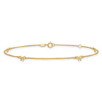 14k Polished Bows 4-station 9 inch Plus 1 inch Extender - Total 10 inch Anklet - Sophia Jewelers