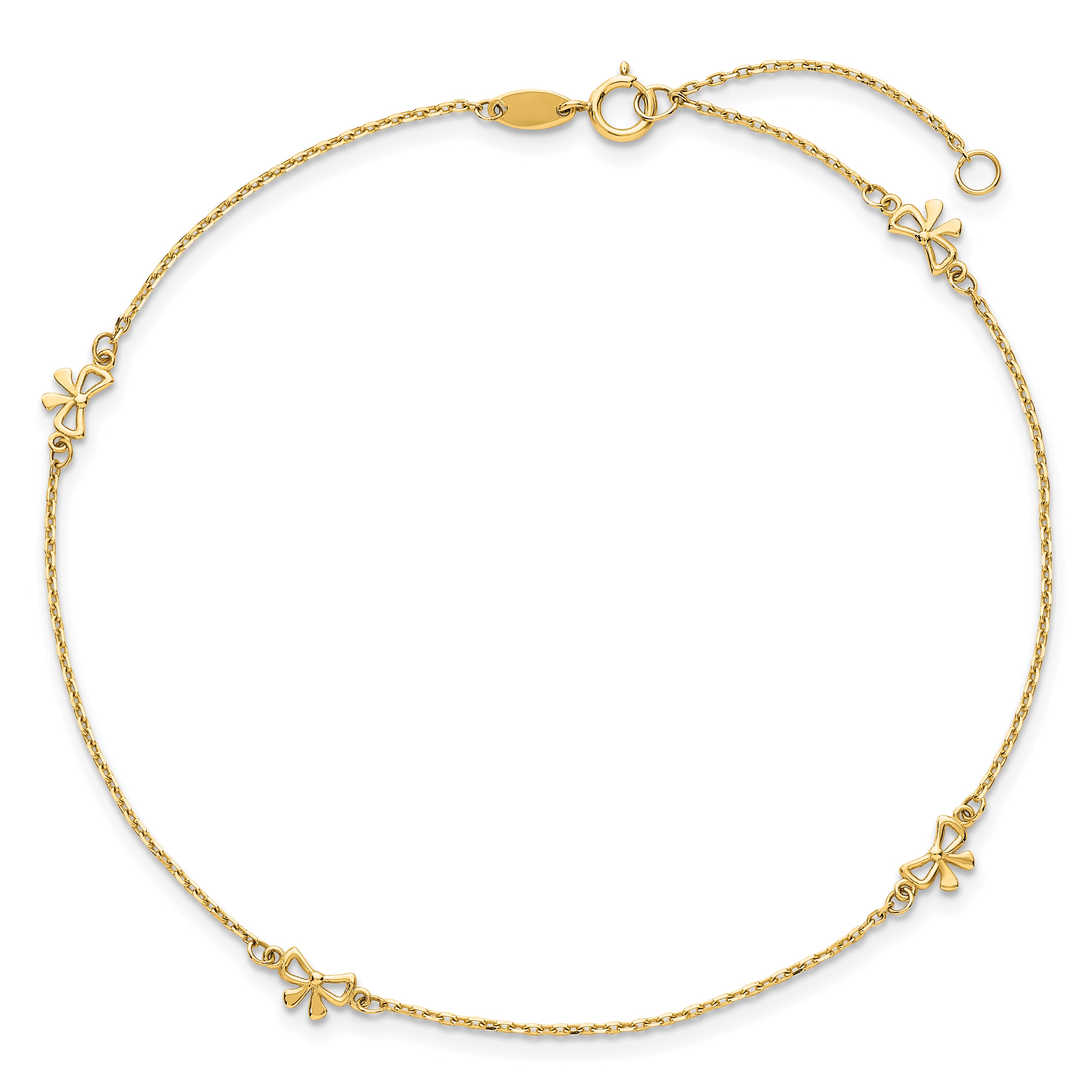 14k Polished Bows 4-station 9 inch Plus 1 inch Extender - Total 10 inch Anklet - Sophia Jewelers
