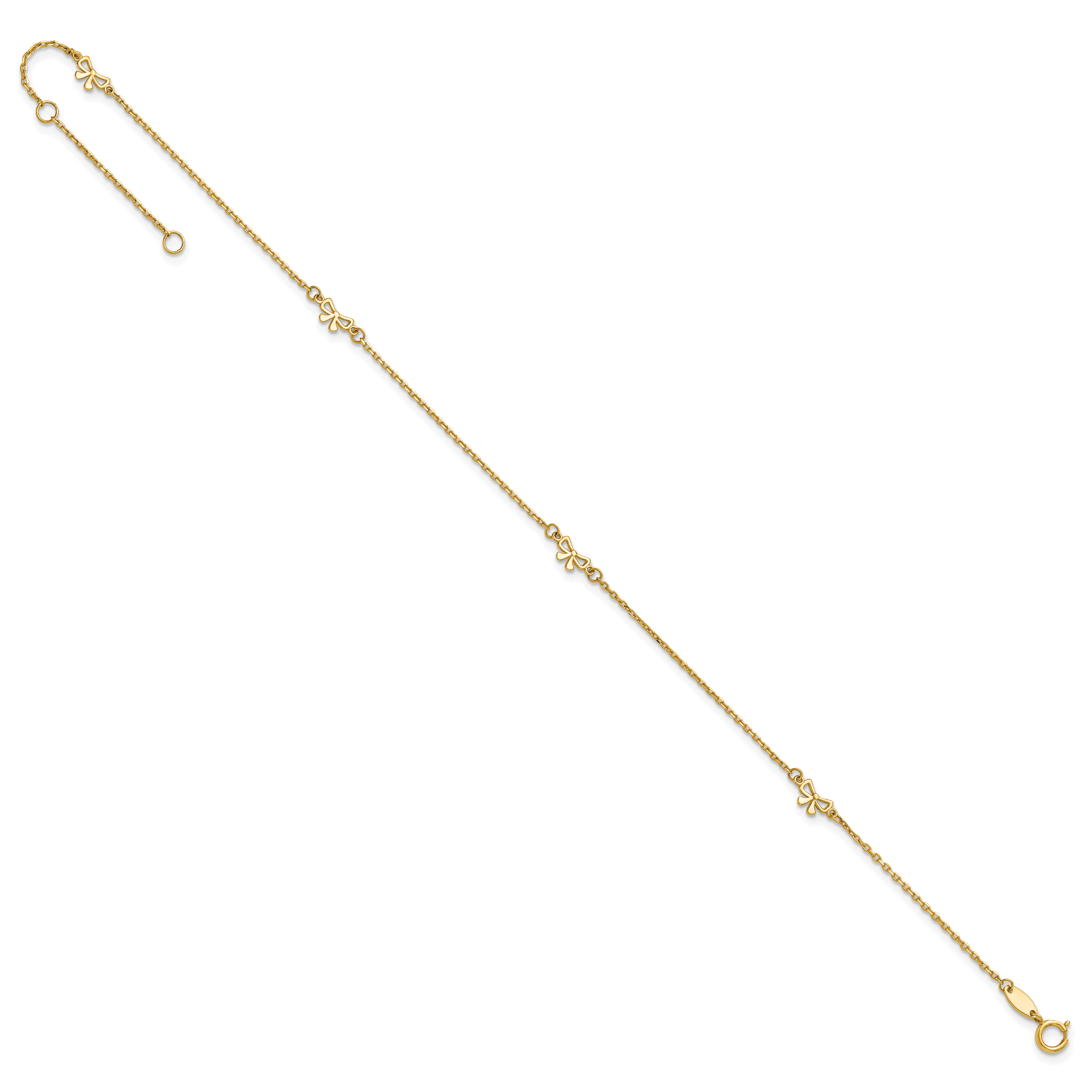 14k Polished Bows 4-station 9 inch Plus 1 inch Extender - Total 10 inch Anklet - Sophia Jewelers