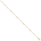 14k Two-tone Polished Diamond-cut Beads and Bows 9 inch Plus 1 inch Extender - Total 10 inch Anklet - Sophia Jewelers