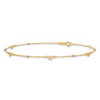 14k Two-tone Polished Diamond-cut Beads and Bows 9 inch Plus 1 inch Extender - Total 10 inch Anklet - Sophia Jewelers