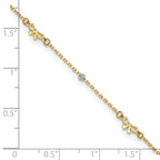14k Two-tone Polished Diamond-cut Beads and Bows 9 inch Plus 1 inch Extender - Total 10 inch Anklet - Sophia Jewelers