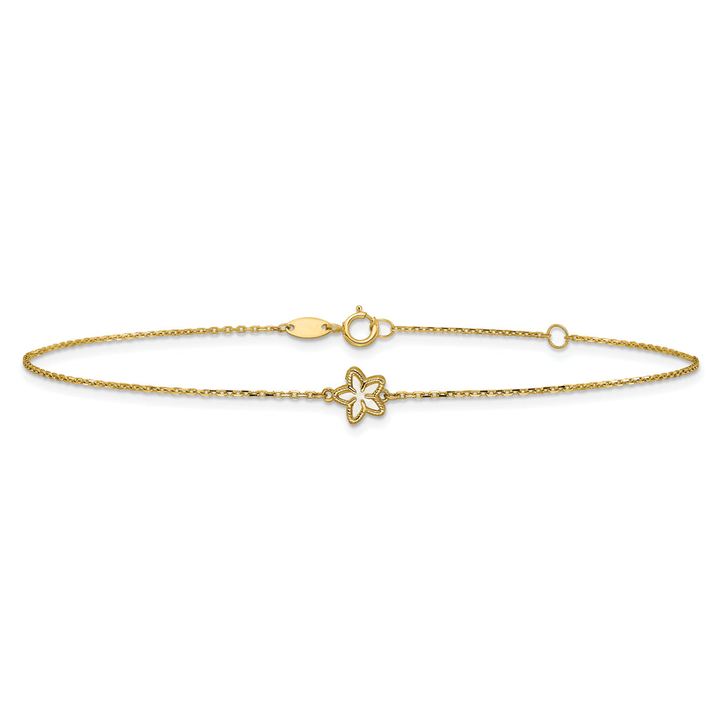 14K Polished Mother of Pearl Flower 9 inch Plus 1 inch Extender - Total 10 inch Anklet - Sophia Jewelers