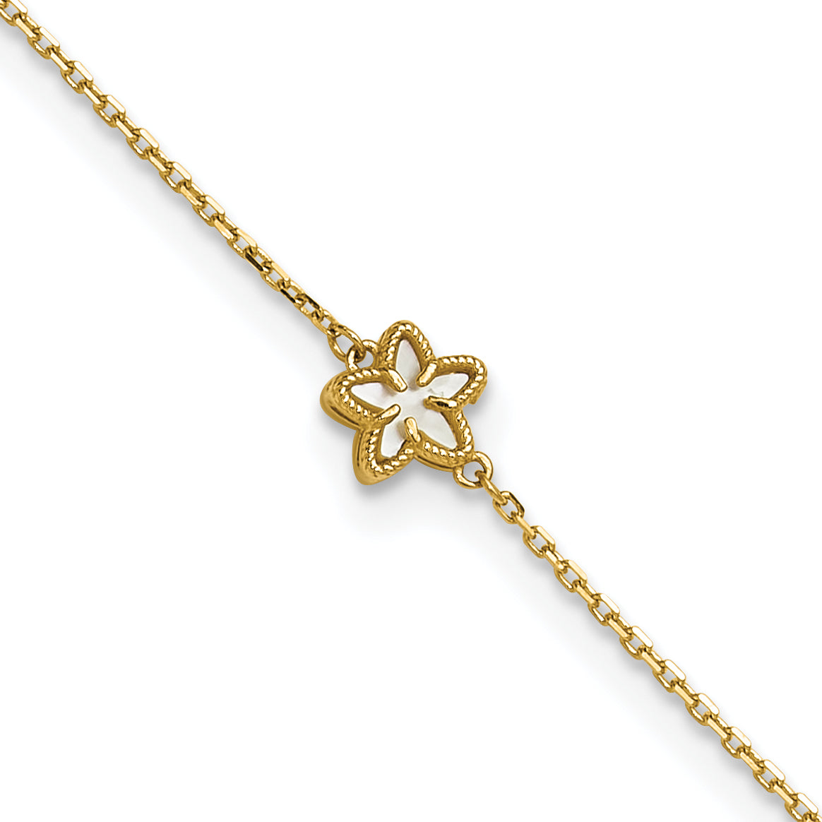 14K Polished Mother of Pearl Flower 9 inch Plus 1 inch Extender - Total 10 inch Anklet - Sophia Jewelers Main image