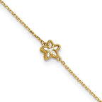 14K Polished Mother of Pearl Flower 9 inch Plus 1 inch Extender - Total 10 inch Anklet - Sophia Jewelers