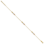 14K Two-tone with White Rhodium 3-Station Flowers 9 inch Plus 1 inch Extender - Total 10 inch Anklet - Sophia Jewelers