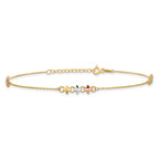 14K Two-tone with White Rhodium 3-Station Flowers 9 inch Plus 1 inch Extender - Total 10 inch Anklet - Sophia Jewelers