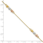 14K Two-tone with White Rhodium 3-Station Flowers 9 inch Plus 1 inch Extender - Total 10 inch Anklet - Sophia Jewelers