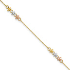 14K Two-tone with White Rhodium 3-Station Flowers 9 inch Plus 1 inch Extender - Total 10 inch Anklet - Sophia Jewelers
