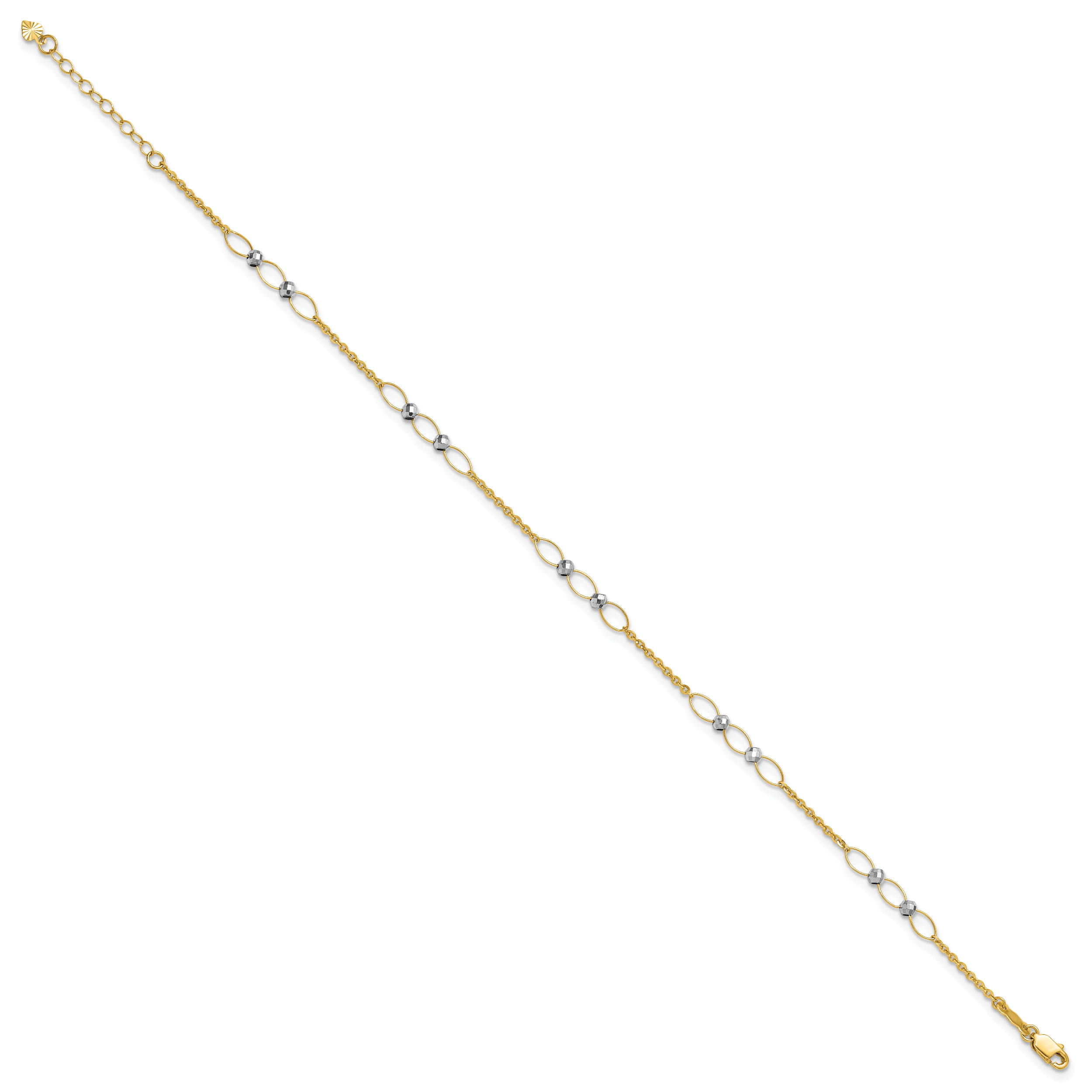 14k Two-tone Oval Links and Mirror Beads 9 inch Plus 1 inch Extender - Total 10 inch Anklet Secondary image