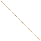 14k Two-tone Oval Links and Mirror Beads 9 inch Plus 1 inch Extender - Total 10 inch Anklet - Sophia Jewelers