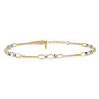 14k Two-tone Oval Links and Mirror Beads 9 inch Plus 1 inch Extender - Total 10 inch Anklet - Sophia Jewelers