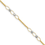 14k Two-tone Oval Links and Mirror Beads 9 inch Plus 1 inch Extender - Total 10 inch Anklet - Sophia Jewelers