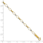 14k Two-tone Twisted Links and Mirror Beads 9 inch Plus 1 inch Extender - Total 10 inch Anklet - Sophia Jewelers