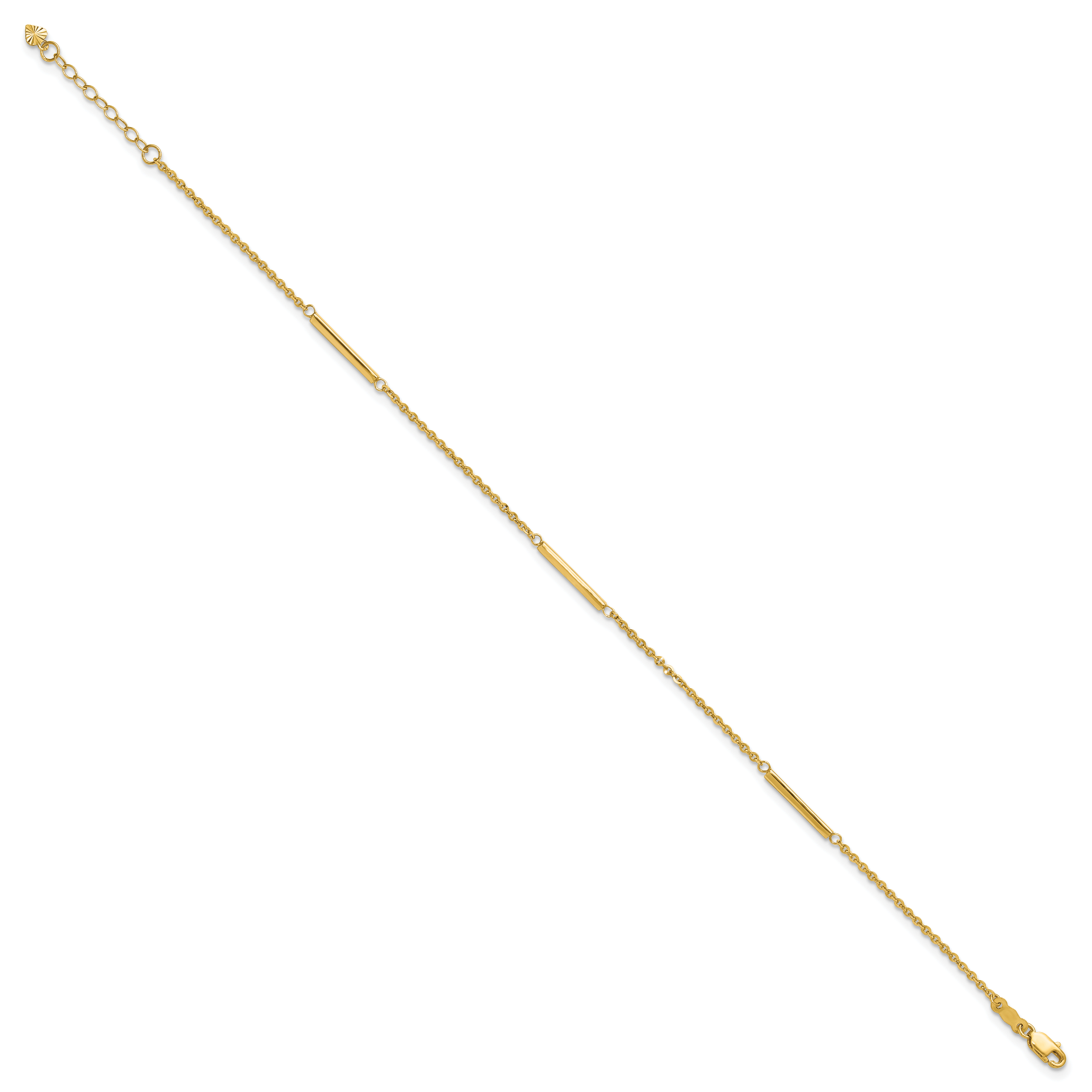 14k Cable Chain and Bar 3-Station 9 inch Plus 1 inch Extender - Total 10 inch Anklet Secondary image