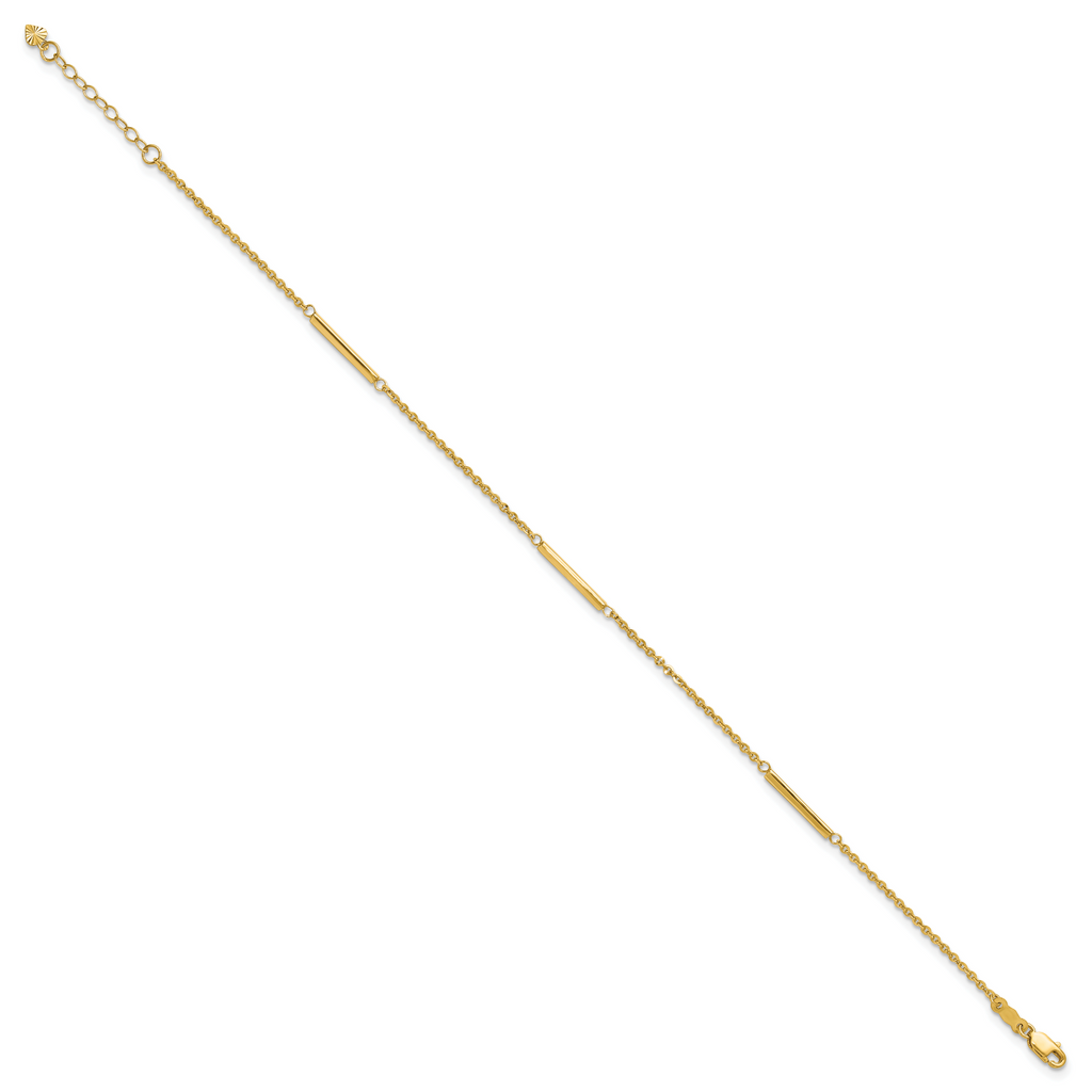 14k Cable Chain and Bar 3-Station 9 inch Plus 1 inch Extender - Total 10 inch Anklet - Sophia Jewelers