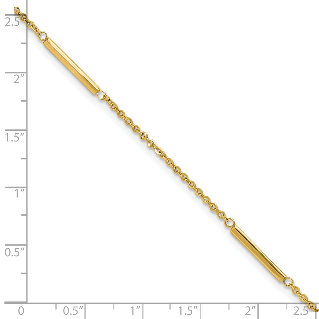 14k Cable Chain and Bar 3-Station 9 inch Plus 1 inch Extender - Total 10 inch Anklet - Sophia Jewelers