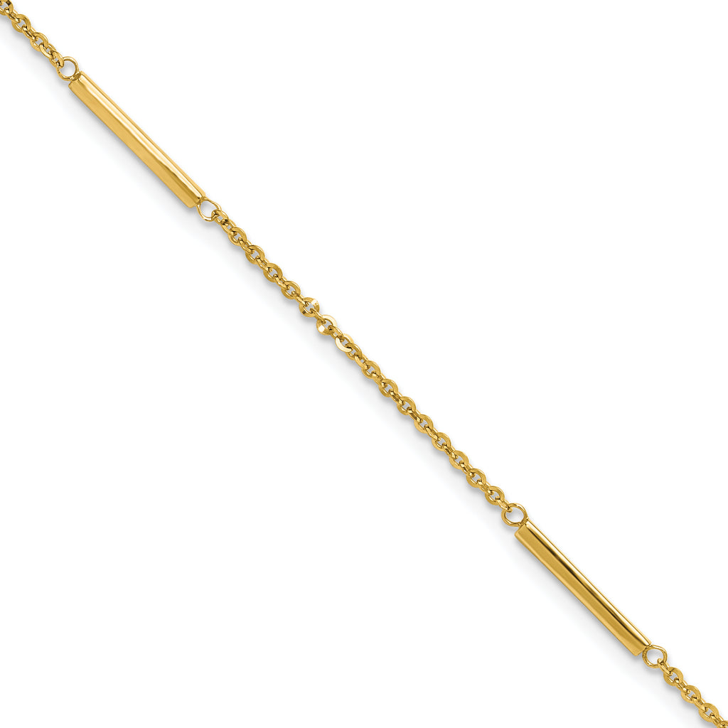 14k Cable Chain and Bar 3-Station 9 inch Plus 1 inch Extender - Total 10 inch Anklet - Sophia Jewelers