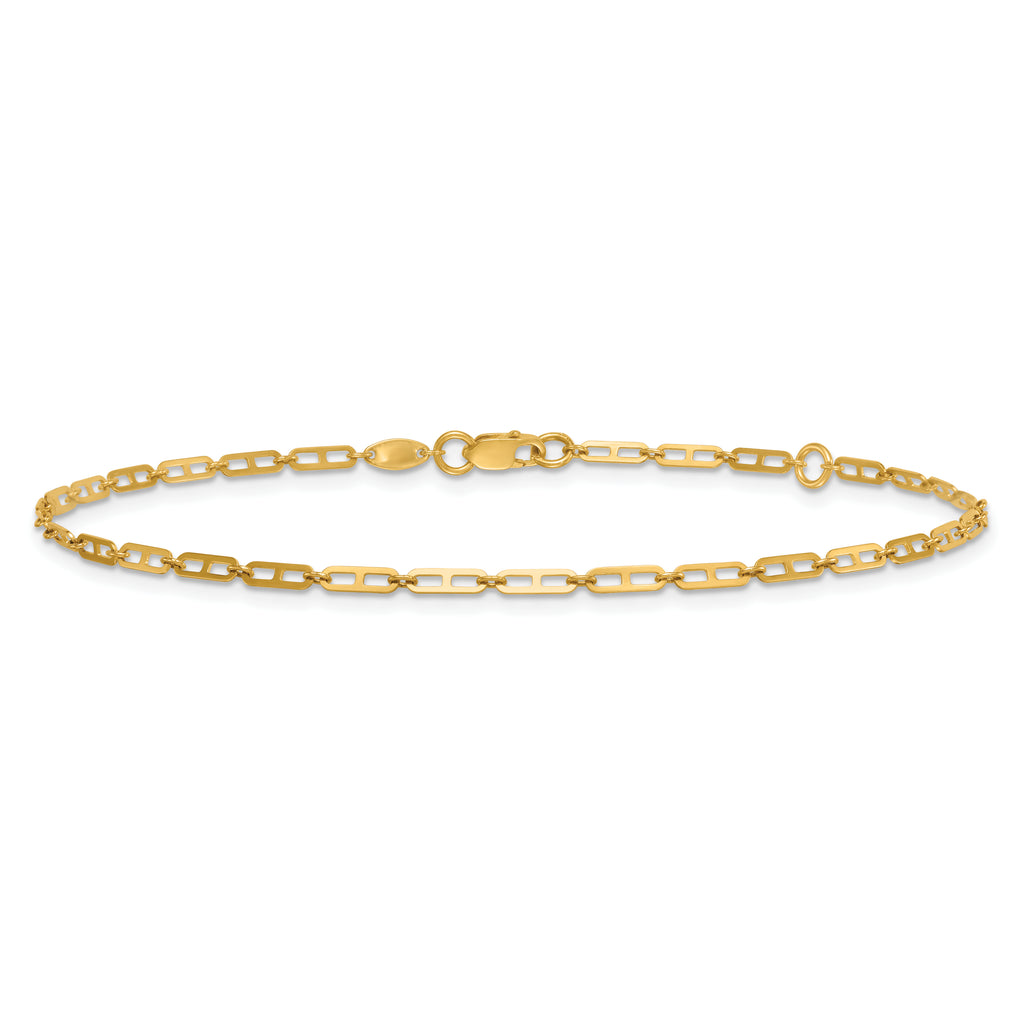 14k Polished Anchor Link 9 inch Plus 1 inch Extender - Total 10 inch Anklet - Sophia Jewelers