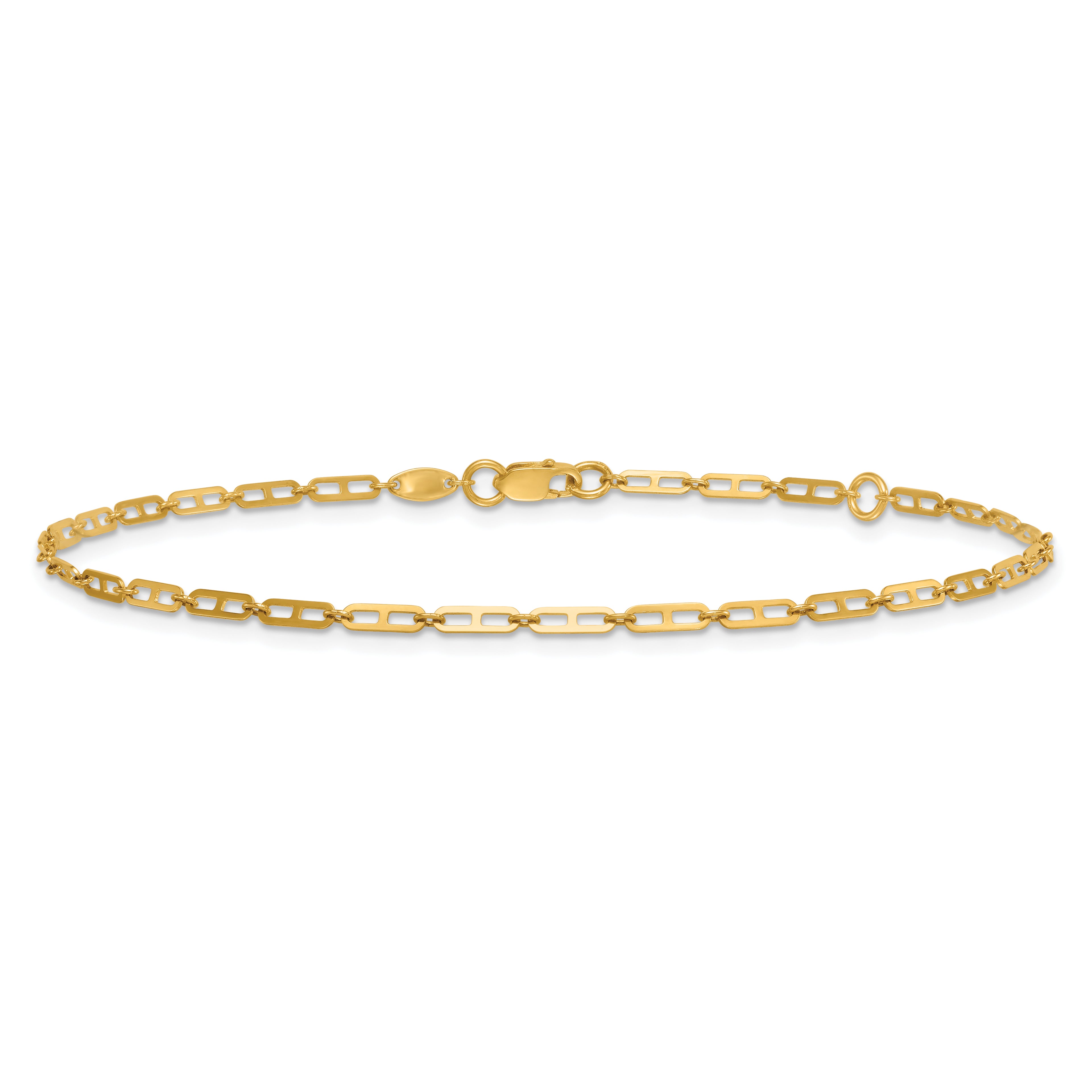 14k Polished Anchor Link 9 inch Plus 1 inch Extender - Total 10 inch Anklet - Sophia Jewelers