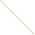 14K Polished and Diamond-cut 5-Station Beaded Mixed Link 10 inch Anklet - Sophia Jewelers