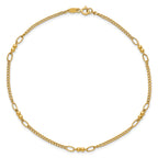 14K Polished and Diamond-cut 5-Station Beaded Mixed Link 10 inch Anklet - Sophia Jewelers