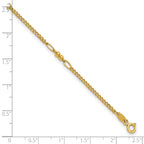 14K Polished and Diamond-cut 5-Station Beaded Mixed Link 10 inch Anklet - Sophia Jewelers