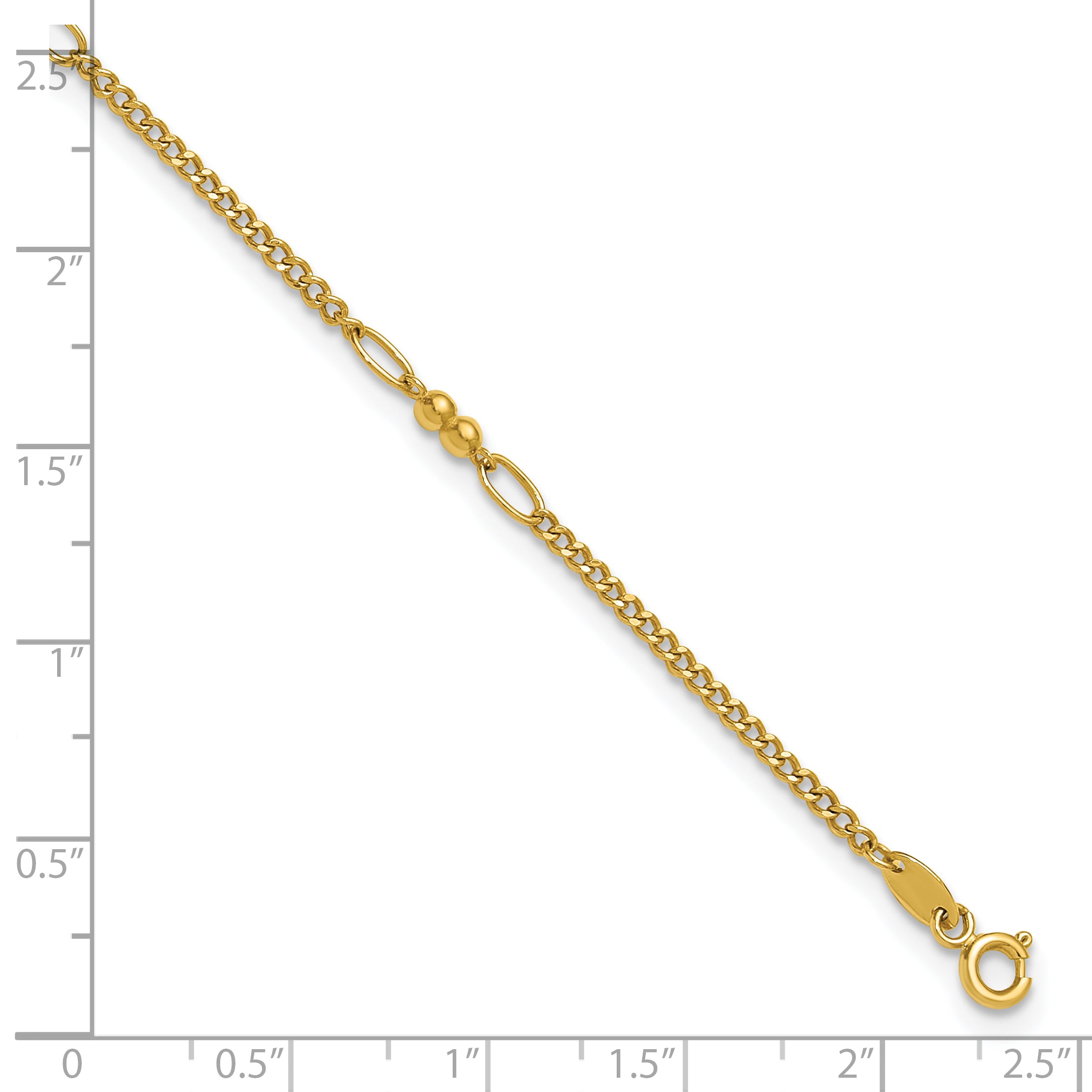 14K Polished and Diamond-cut 5-Station Beaded Mixed Link 10 inch Anklet - Sophia Jewelers
