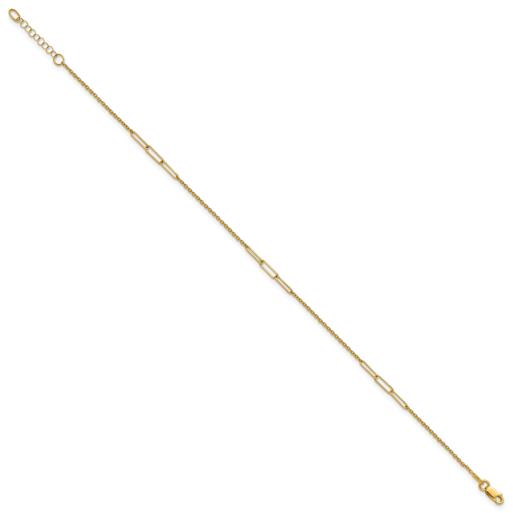 14k Polished Paper Clip and Cable Link 9 inch Plus 1 inch Extender - Total 10 inch Anklet - Sophia Jewelers