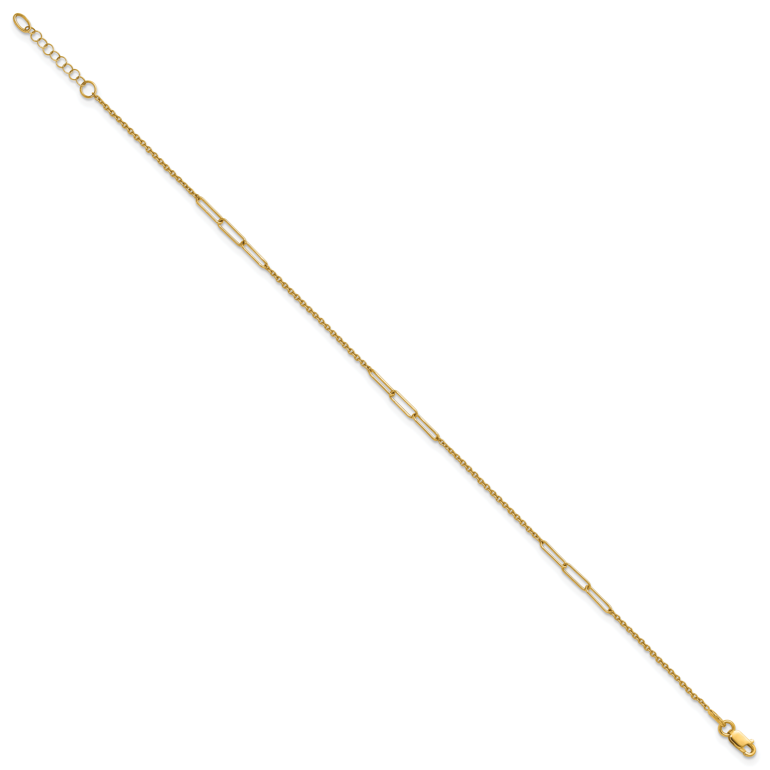 14k Polished Paper Clip and Cable Link 9 inch Plus 1 inch Extender - Total 10 inch Anklet - Sophia Jewelers